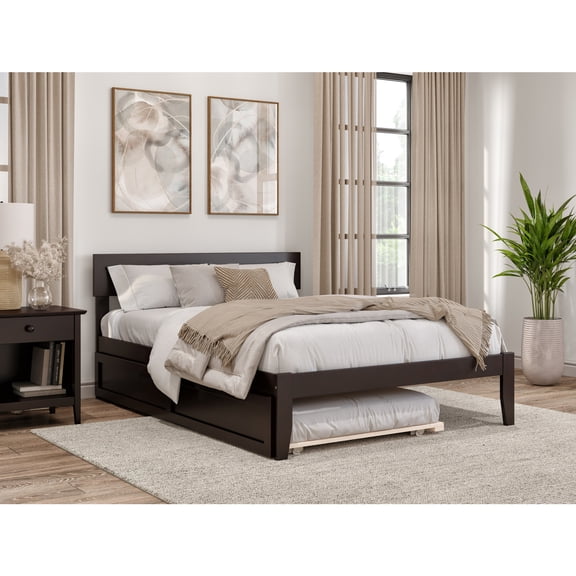 HomeStock Asian Aesthetics Full Bed with Twin Trundle in Espresso