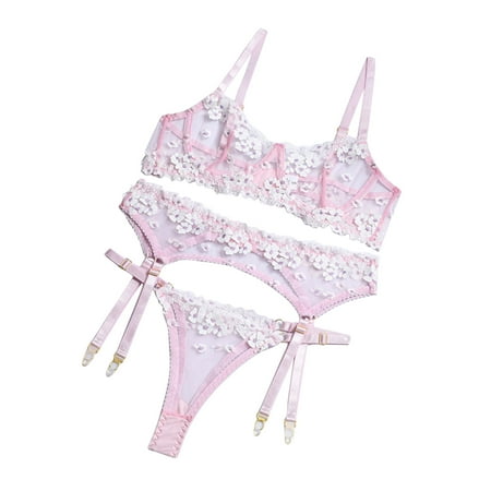 

Women s Erotic Lingerie3-Piece Set Of Mesh Splicing Straps With Steel Rings With Garter Belt Sexy Set ladies underwear cotton briefs women s briefs briefs