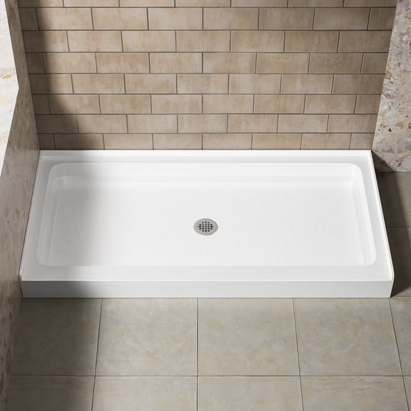 KPUY  60″ x 30″ Single Threshold White Acrylic Shower Base, Non-Slip Surface Center Drain Shower Pan ( Not Included Shower Drain Kit )
