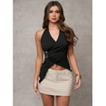 thumbnail image 4 of Women'S Tie Backless Halter Top Y2k Asymmetrical Wrap Going Out Tops Clubbing Party, 4 of 9