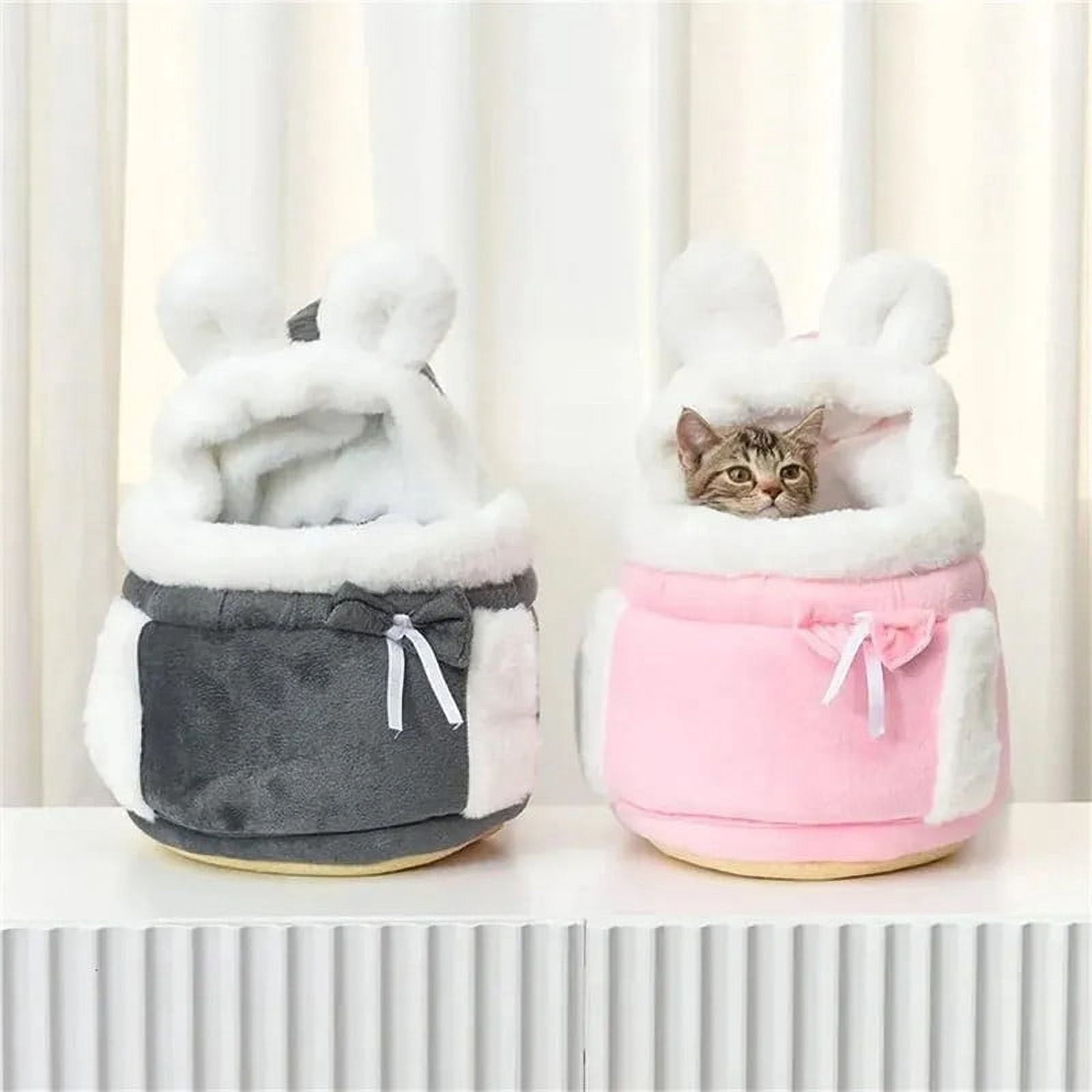 Warm Pet Carrier Bag Small Cat Dogs Backpack Winter Plush Pets Cage for Outdoor Travel Pet Hanging Chest Bags 6kg Load-Bearing (Color : Pink, Size : Medium)
