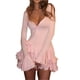 thumbnail image 2 of Vestidos de Invitada de Boda de Larga para Mujer, Sexy, con Escote en V Profundo, Vuelo y Volantes Rosa L, 2 of 8