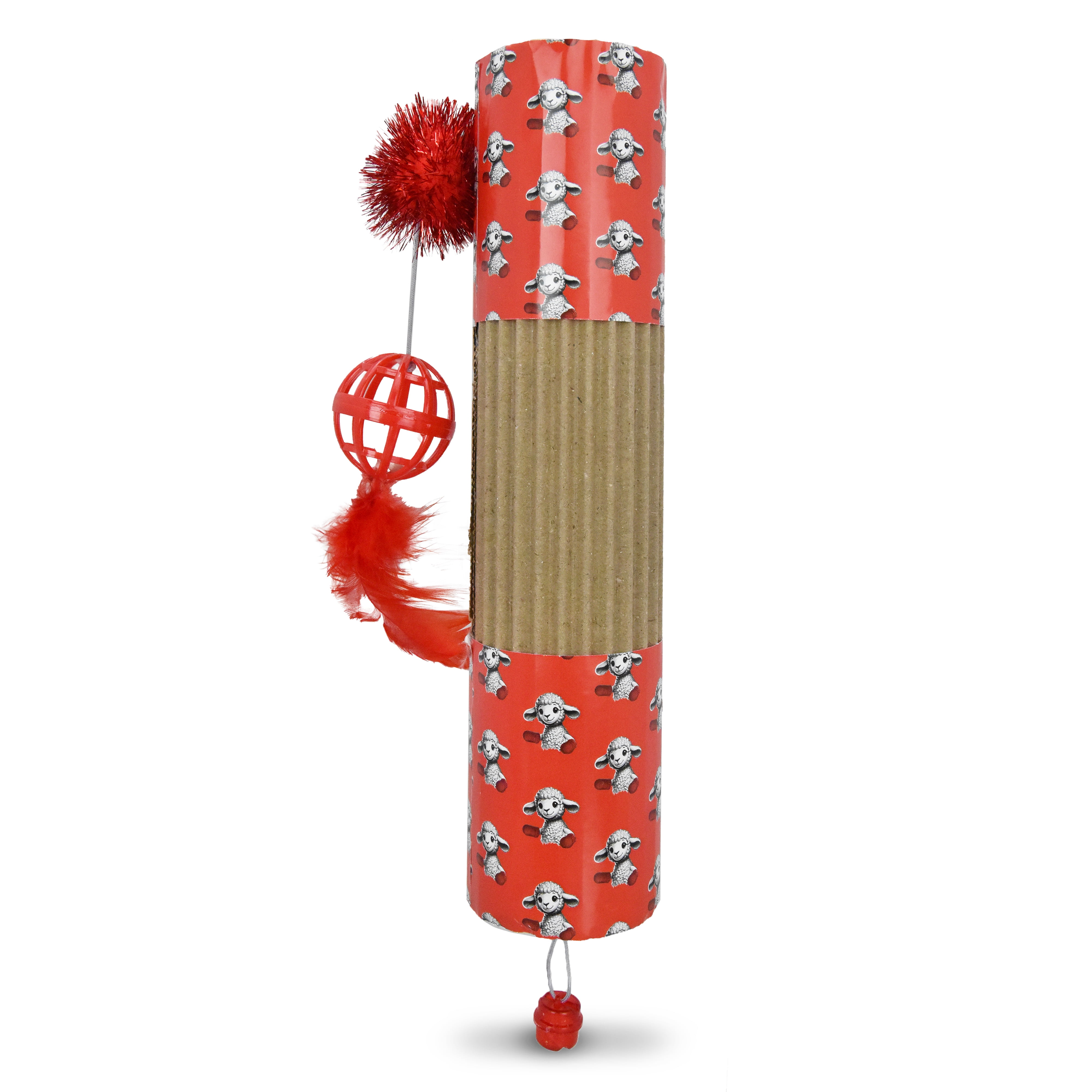 Jouet pour chat en carton imprimé côtelette d'agneau Multipet avec clochette et plumes 485 / 5,000  Impression originale du personnage de Lamb Chop Bruit de cloche pour une stimulation accrue<