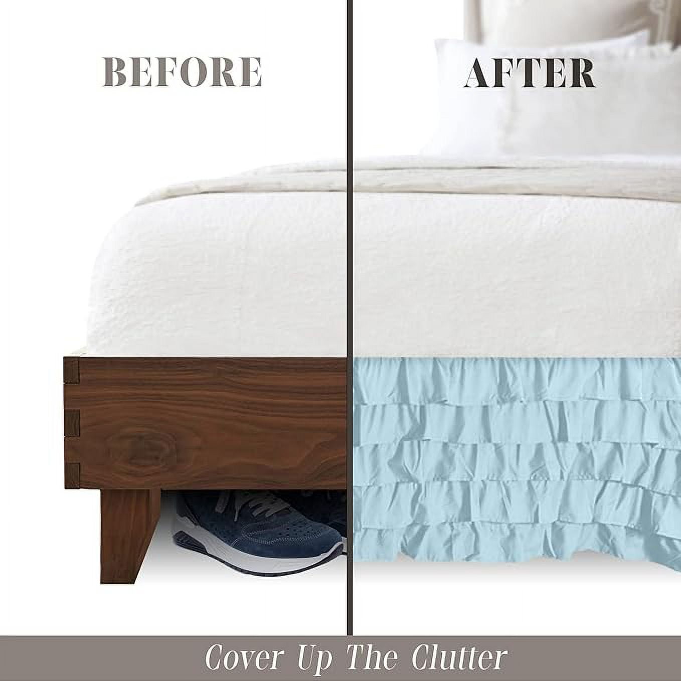 Mocassi Multi-Ruffle Bed Skirt, Wrinkle and Stain Resistant, 1500 Thread Count, 15 inch Drop, Twin, Baby Blue