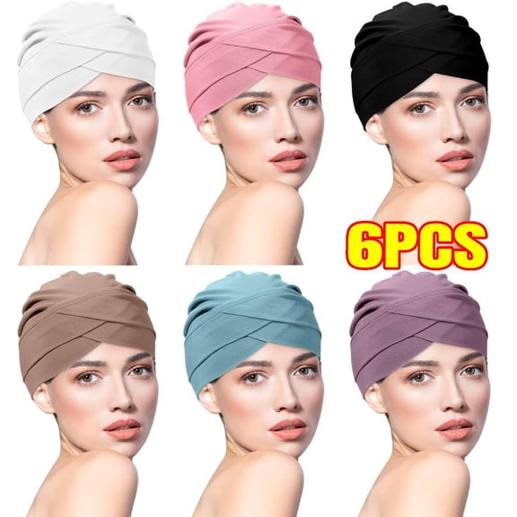 6 Pcs Slouchy Turban Hats Cancer Headwear Cancer Sleep Cap Lightweight Stretchy Turban Head Wrap Head Covering, 6 Color