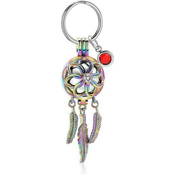 Dream Catcher Urn Keychain for Ashes Flower With Feather Wings Ashes Keyring Birthstone Cremation Keepsake Jewelry for Women Men