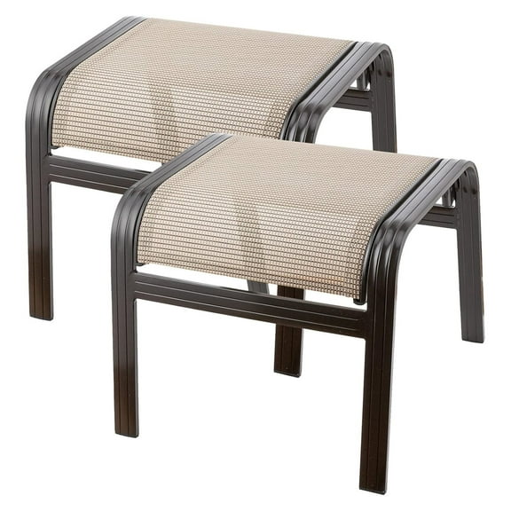 Outdoor Patio Footstools Aluminum Outdoor Ottomans Footrest Small Seating Wicker Furniture Patio Ottoman 2 Pieces Brown