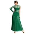 thumbnail image 2 of Doomiva Women's Lyrical Dance Dress Shiny Rhinestones Mesh Split Maxi Dresses Contemporary Dancewear Green&Black S, 2 of 7
