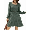 thumbnail image 3 of Womens Square Neck Long Sleeve Fall Dresses Casual Babydoll Sweater Dress Green XL, 3 of 8