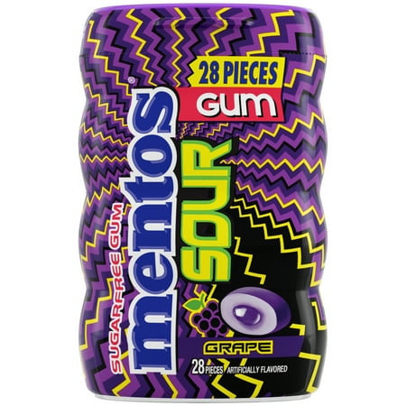 Mentos Sour Chewing Gum, Sugar Free, Grape, 28 Piece Bottle