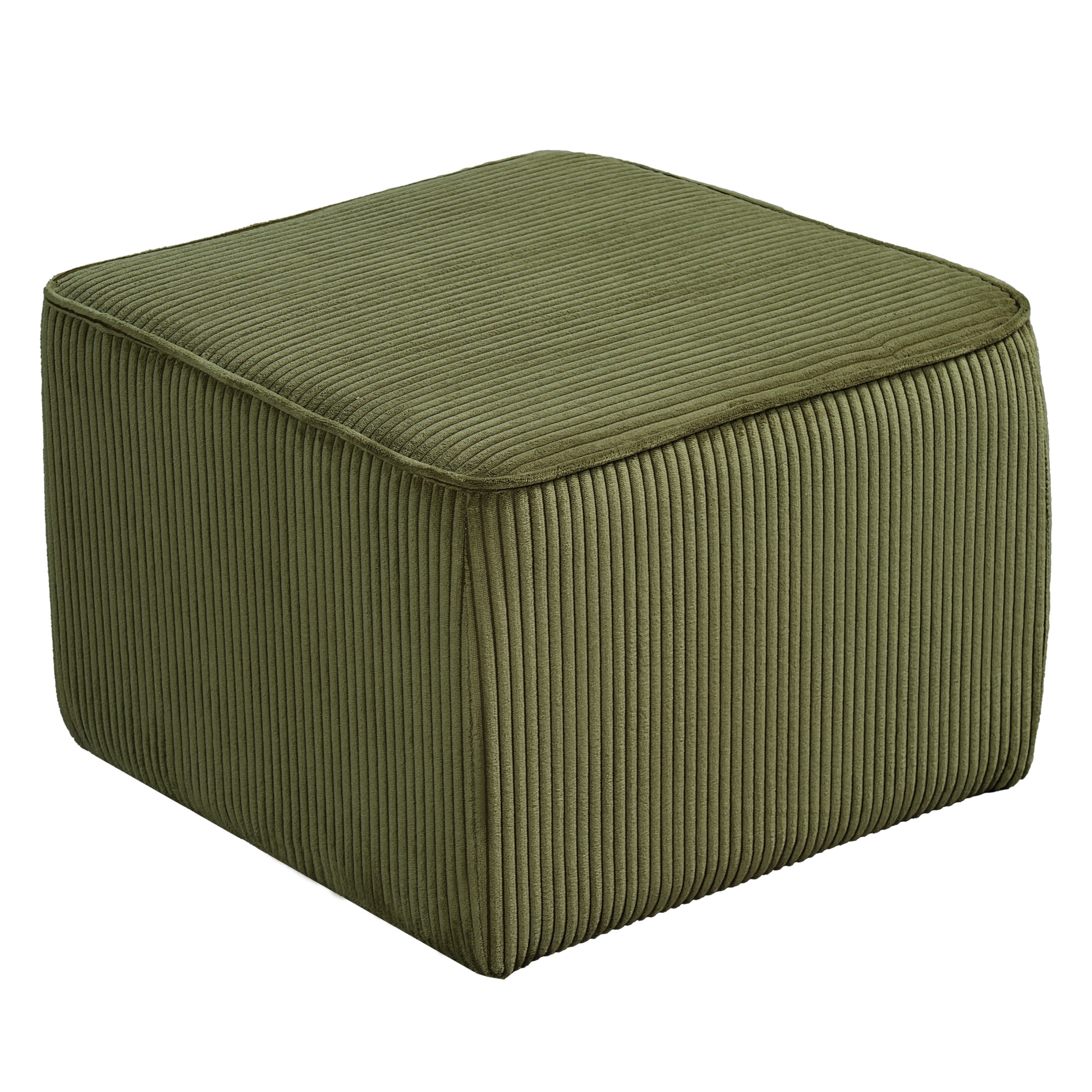 Christopher Knight Home Corduroy Upholstered Square Ottoman, Modular Footrest with Wood Frame, Olive Green