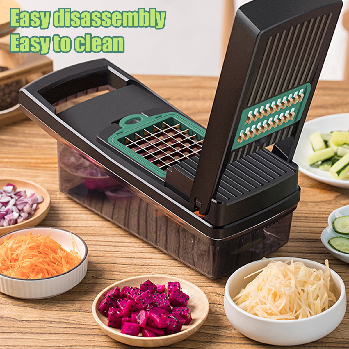 CNKOO Food Chopper, Manual Handheld Kitchen Slicer with Stainless Steel  ZigZag Blade-One Piece Salad Vegetable Chopper and Slicer-Manual Mini Hand