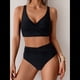 thumbnail image 4 of Conjunto de Bikini para Mujer, Traje de Baño de Dos Piezas, Cintura Alta, Escote en V, Tirantes Finos Ajustables, Color Negro, Talla L, 4 of 9