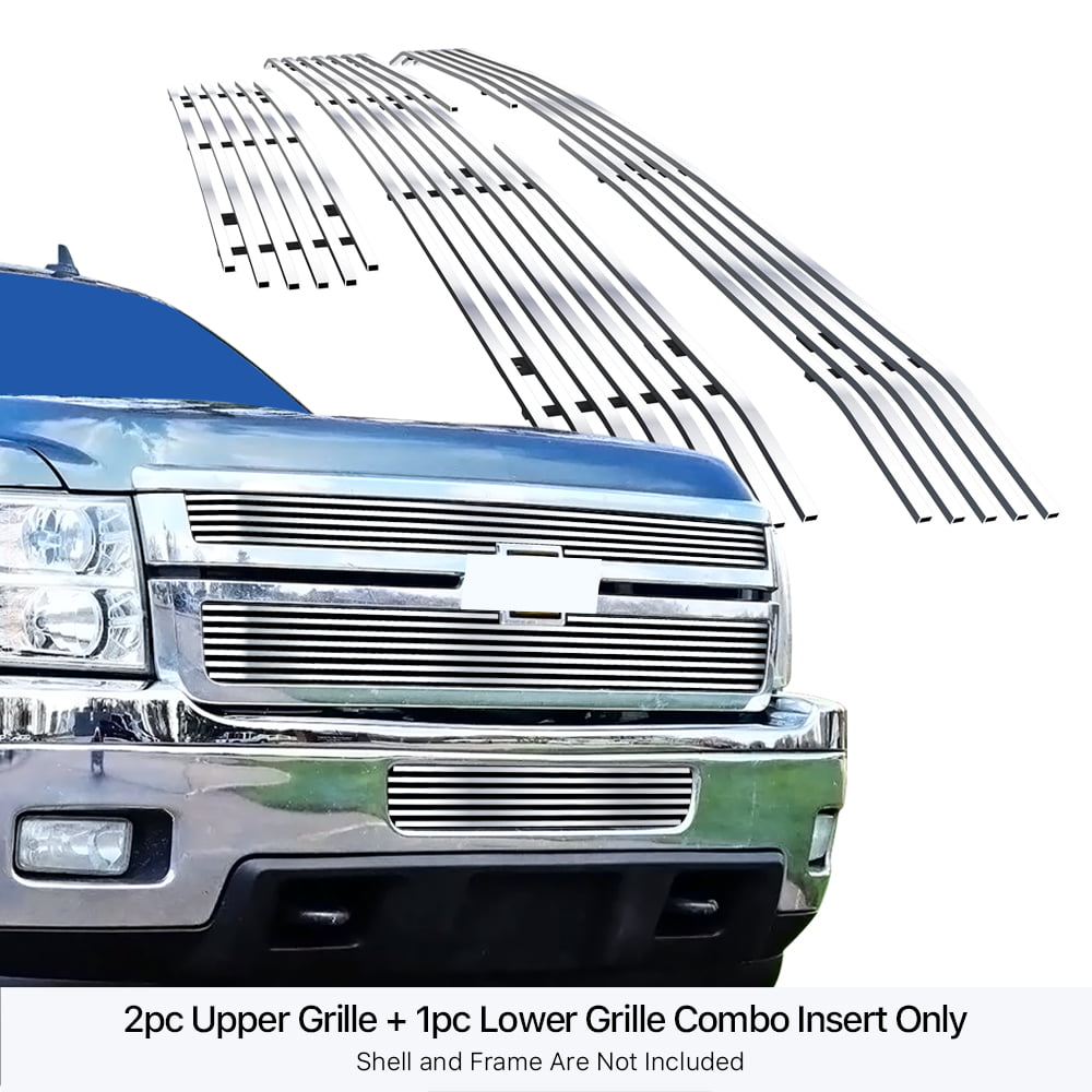 APS 304 Stainless Billet Grille Grill Combo Compatible with 2011-2014 Chevy Silverado 2500HD 3500HD C61031C 