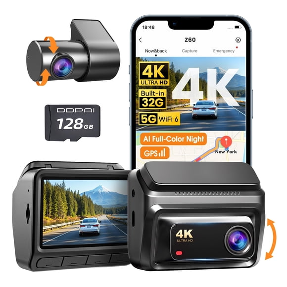Dash cam ddpai Z60 4K frontal y trasera con GPS y visión nocturna, pantalla de 3"