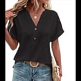 thumbnail image 1 of Tops Henley de Corta con Cuello en V para Mujer, Color Negro, Talla M, 1 of 6