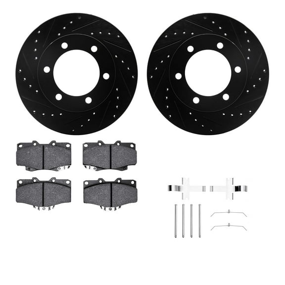 Dynamic Friction Company Front Brake Rotors-Drilled and Slotted-Black with 5000 Advanced Brake Pads includes Hardware 8512-76076