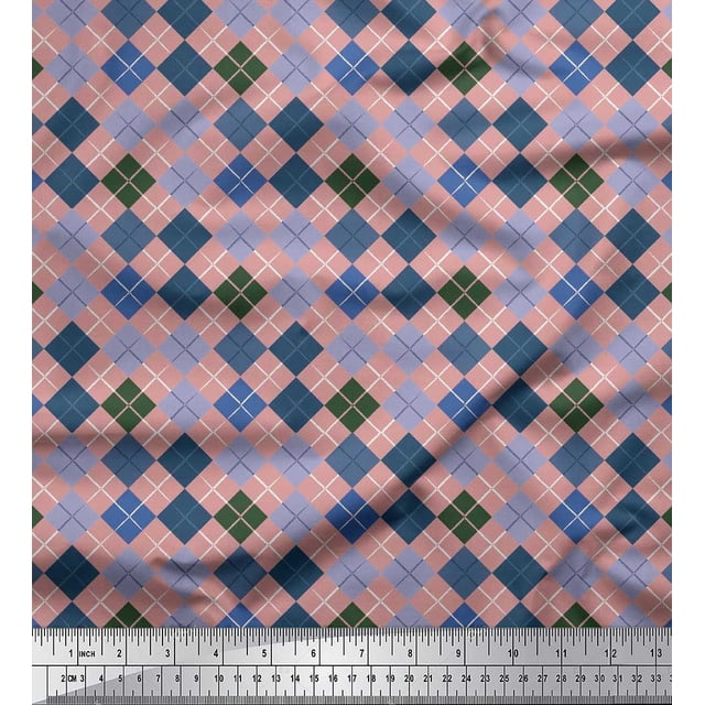 Soimoi Georgette Viscose Fabric Argyle Check Print Fabric by Yard 42 Inch Wide