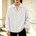 thumbnail image 2 of Camp Collar Shirt Men Lapel Button Front Blouse Casual Chest Pocket Loose Fit Long Sleeve Daily Tops with Relaxed Curved Hem Design White,XXXL, 2 of 6