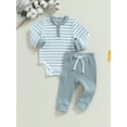 thumbnail image 4 of Ribbed Stripe New Baby Boy Girls Clothes 3M 6M 12M 18M 24M Fall Toddler Outfits Long Sleeve Soft Cotton Romper Pants, 4 of 9