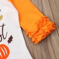 thumbnail image 3 of Seyurigaoka Girl's Long Ruffle Sleeve Letter  Pumpkin Print Patchwork Blouse, 3 of 4