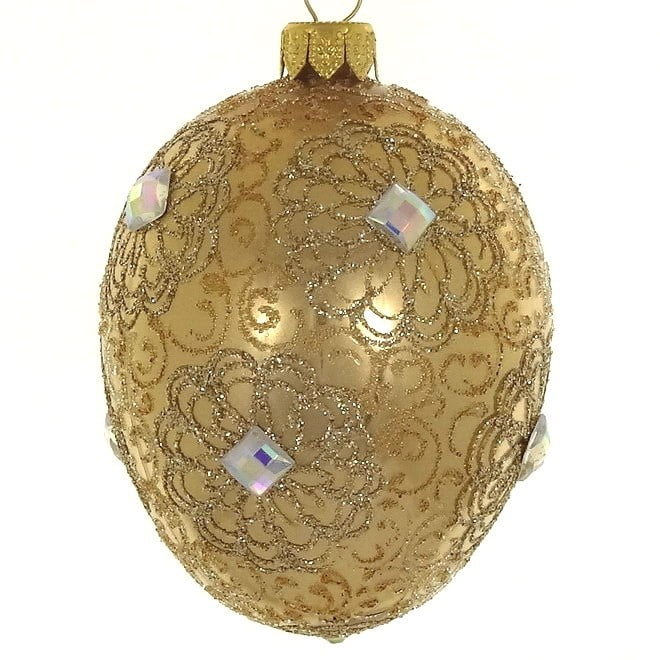 4 Inch 4 Egg Shaped European Made Hand Decorated Beige Metallic Mouthblown Christmas Tree Ornament Walmart Com Walmart Com