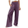 thumbnail image 3 of Dazajoo Casual Linen Pants for Women Comfy High Waist Wide Leg Pants Casual Flowy Palazzo Beach Pants with Pockets,Purple,XL, 3 of 9