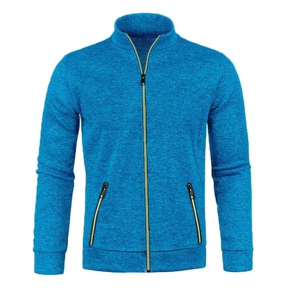 Mens Polo Sweater - Mens Autumn Winter Zipper Neck Solid Knit Sweater Coat Long Sleeve Fashion Top Outerwear Jacket, Blue, Size XXXXXL