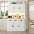 thumbnail image 5 of Hiphuta 72" Tall Kitchen Pantry Storgae Cabinet with RGB LED, Hutch Cabinet with Charging Station and Adjustable Shelves for Dining Room, White, 5 of 8