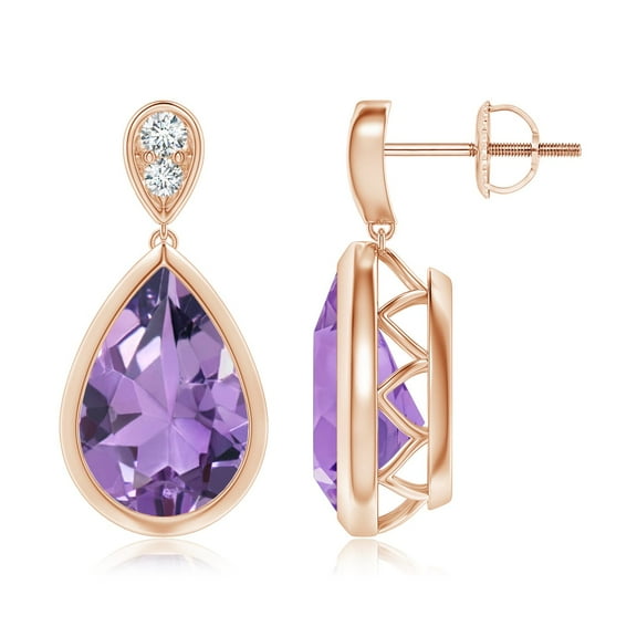 ANGARA Natural Bezel-Set 5.2 ct Amethyst Teardrop Earrings with Diamond in 14K Rose Gold for Women (Size-12x8mm) | February Birthstone, Anniversary, Jewelry Gift for Women | Natural Amethyst Earrings