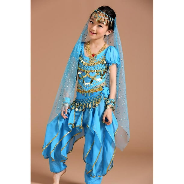 5 set Disfraz de danza del vientre para con bor de monedas Vestido elegante de para ninas Azul Baoblaze Traje de danza del vientre Walmart en linea