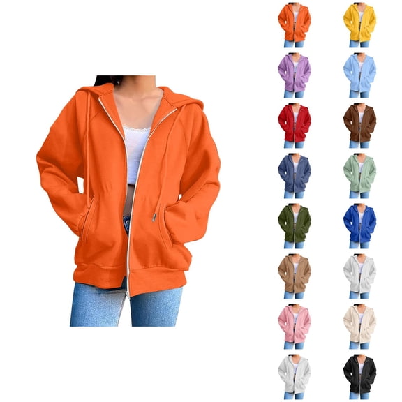 Zip Up Jacket Hoodie for Women with Pockets Long Sleeve Plain Full Zipper Sweatshirt Hoodie Cardigan Coat