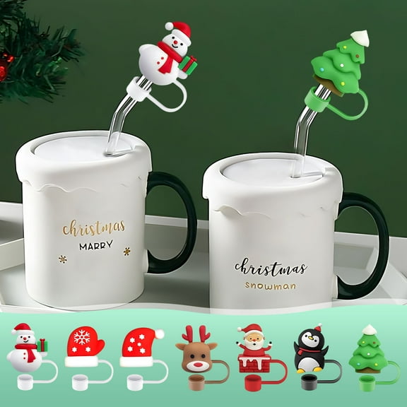 Msgweeeg Small Christmas Ornaments Tree Decor Christmas Straw Covers Cap for Cup 10mm Christmas Straw Toppers for Tumblers Accessories Reusable Straw Cap Stopper for Straws Tip Lids