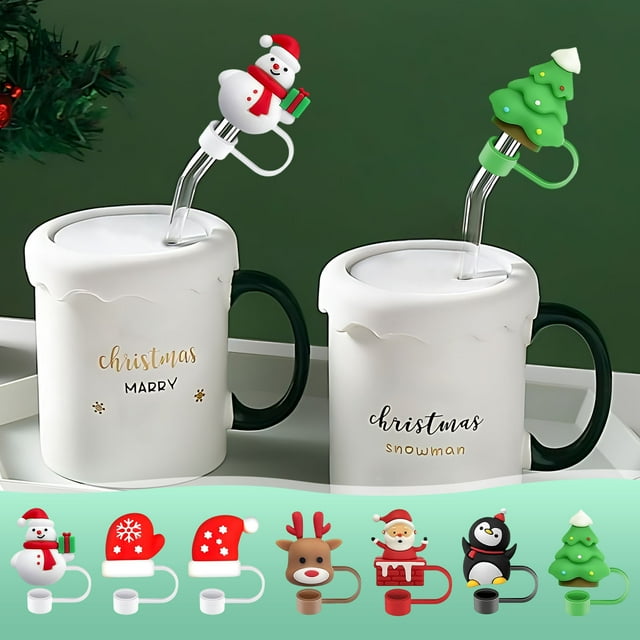 Xihbxyly Cubrepajitas Navideñas con Diseños de Papá Noel, Muñeco de Nieve y Árbol. Material Apto para Uso Alimentario. Reutilizables y Fáciles de Usar. Ideales para Vasos y Actividades Al Aire Libre.