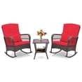 thumbnail image 1 of Gymax 3 Pieces Rocking Bistro Set PE Rattan Rocking Chairs w/ 2-Tier Coffee Table, 1 of 10