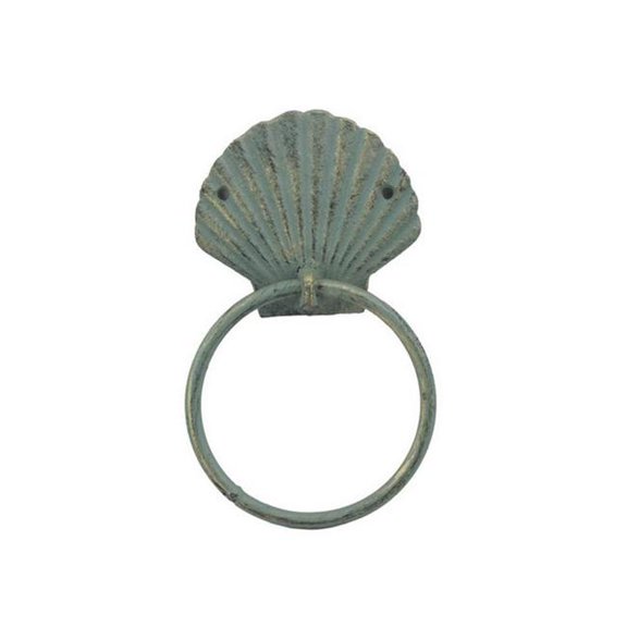 Handcrafted Decor K-0102F-bronze Antique Bronze Cast Iron Seashell Towel Holder, 8.5 in.