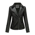 thumbnail image 2 of Feancey Fashion Leather Jacket Women Lightweight Zip up Bomber Jackets Fall Fashion Lapel Motocycle Outerwear with Pockets Black 3XL, 2 of 7