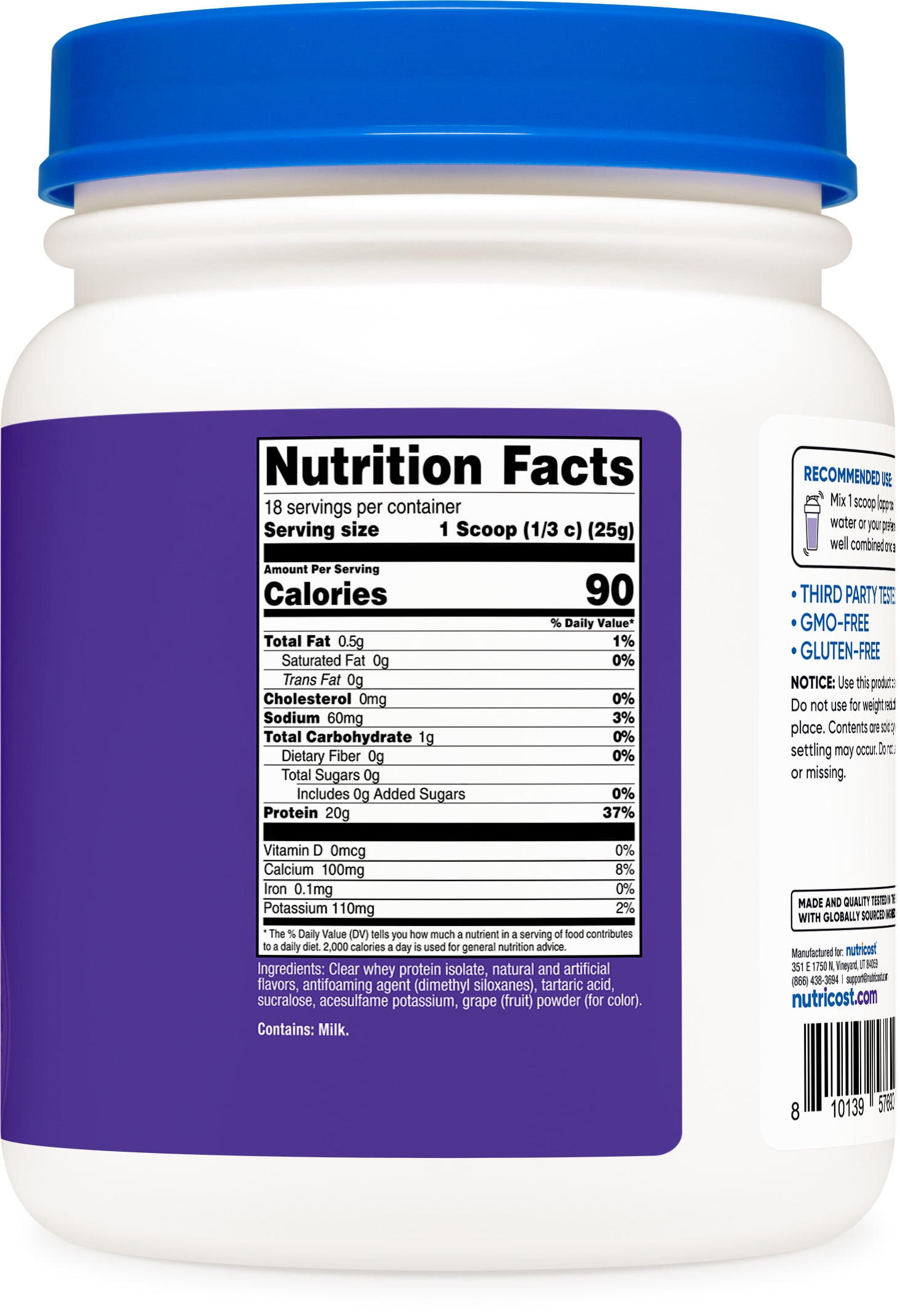 Nutricost Clear Whey Protein Isolate Powder (Concord Grape) 1 LB - 20g of Protein, 0g Added Sugar, GMO-Free, Gluten-Free
