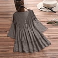 thumbnail image 2 of Dazajoo Plus Size Blouse Women Vintage Lace Patchwork Bow V-Neck Embroidery Summer Lightweight 3/4 Length Sleeve Solid Tops T-Shirt,Brown,XXXXL, 2 of 5