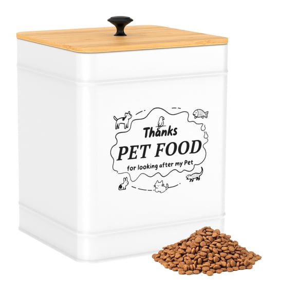 Pet Food Storage Container with Bamboo Lid Metal Airtight Large Capacity Dog Food Storage Container Easy to Clean for Kitchen Counter