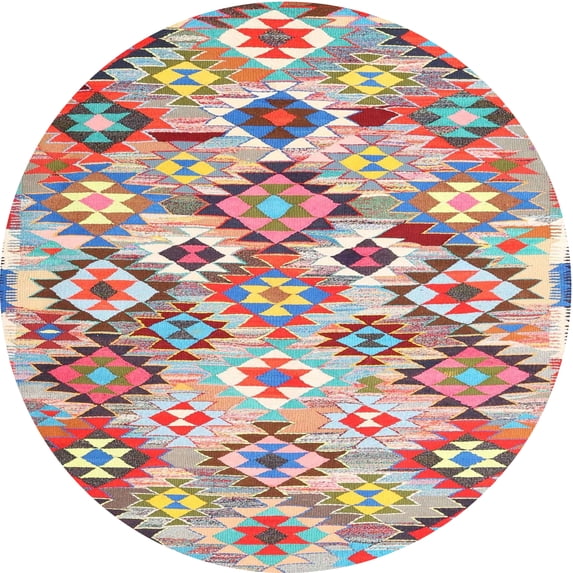 Ahgly Company Machine Washable Indoor Round Contemporary Cherry Red Area Rugs, 8' Round
