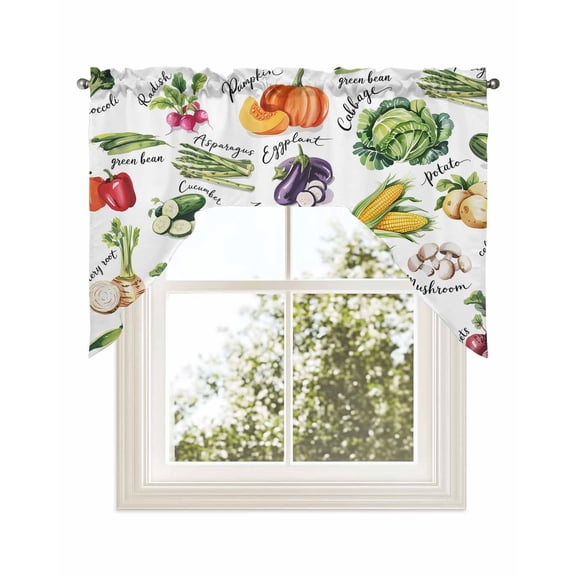 Vegetables Kitchen Curtains Swag Valance for Windows/Bathroom/Cafe, Watercolor Farmhouse Fruits Rod Pocket Drape Panel Swag Curtains Valance for Bedroom/Living Room 56"x36"