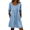 thumbnail image 3 of Zpzdpjkx Womens Cotton Linen Tunic Dress, Crew Neck 3/4 Sleeve Casual Summer Dress with Pockets, 3 of 6