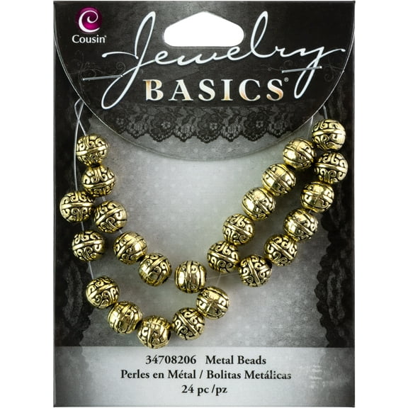 Jewelry Basics Metal Beads, 8mm, 24pk, Gold Scroll