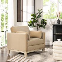 Fawn Brown Velvet Arm Chair, 36". Foam & Feather Fill. Removable And Reversible Cushions. Textured Rubber Wood Legs. 34"x35"x36", 62 Lb 36" Modern Chair In Velvet. . Seat Solid 34" W X 35" H D,