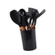thumbnail image 2 of Juego de utensilios de cocina de silicona de 11 piezas, juego de utensilios de cocina con mango de madera resistente al calor y cubo de almacenamiento para acampar, color negro, 2 of 10