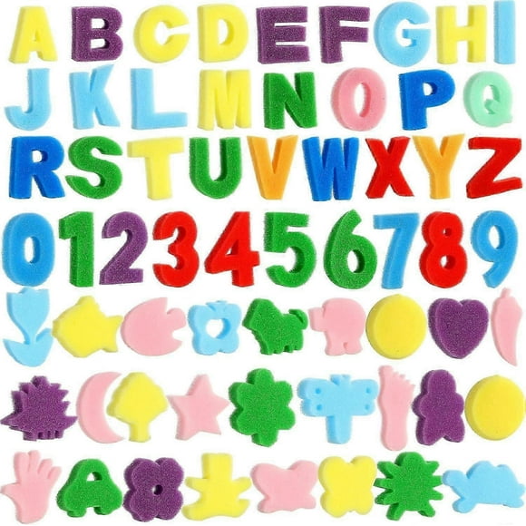 64 Pieces Sponge Painting Kit for Kids, Alphabet Numbers Animal Paint Sponges Painting Sponge Shapes Sponge Models Art Craft Drawing Tools for Kids To