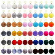 50 Pcs Pom Pom Fluffy Keyrings Soft Plush Charm Keyring Colorful Faux Fur Fluffy Keychain Ball for Women and Girls
