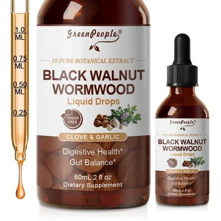 Herbal Digestive Drops | Black Walnut Wormwood Liquid Drops | 10-in-1 Herbal Extract Blend with Clove & Garlic | Digestive Health & Gut Balance Support | 2 fl oz