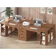 thumbnail image 3 of SEDETA Farmhouse 96.5" Computer Desk with Drawers, 2 Person Home Office Desk, Gaming Double Desk with Storage Shelves, Long Two Person Writing Desk, Brown, 3 of 8